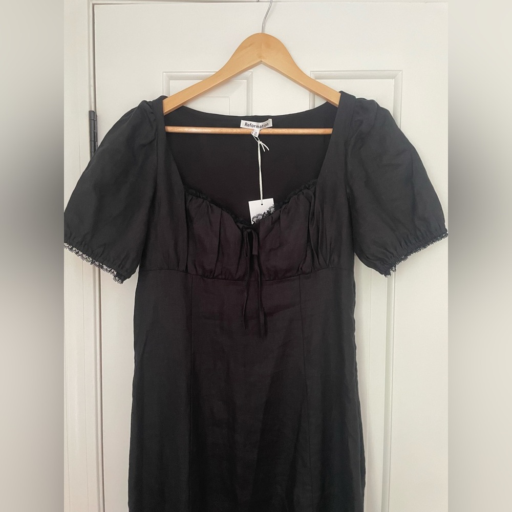 NWT Reformation Cherise Linen Dress in Black - Picture 4 of 9